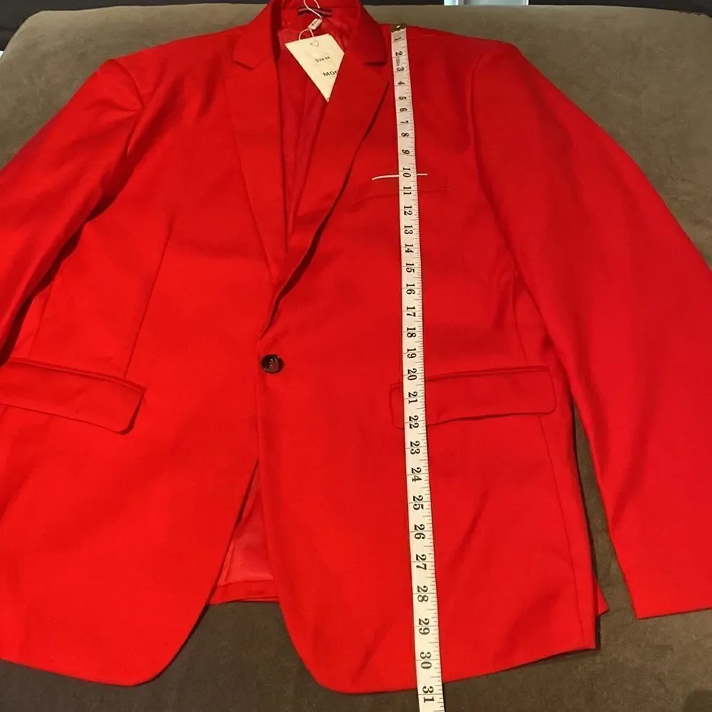 Men’s Mogu Red Suit Jacket Blazer One Button Notched Lapel Size 44 NWT
